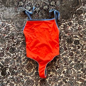 Solid & Striped Orange and Blue One Piece Swimsuit